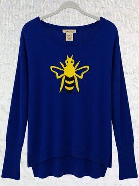 Vertical Design Bee Graphic Royal Blue Sweater Rayon-Nylon Blend Size M